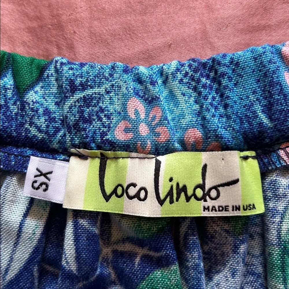 Scout for Loco Lindo Blue Barkcloth Floral Cotton Skirt XS NWOT - Picture 2 of 3